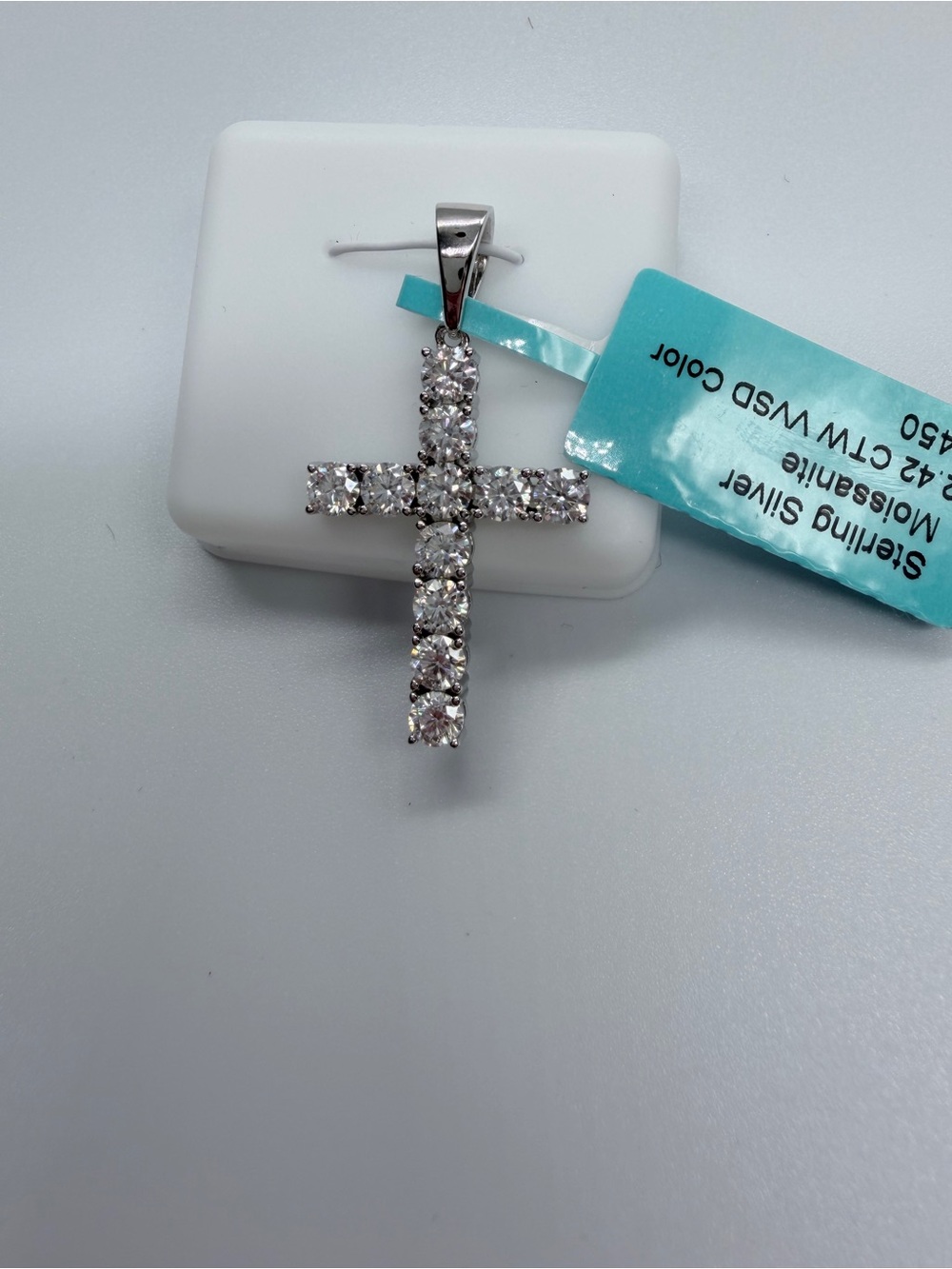 Sterling Silver Moissenite Cross Pendant -